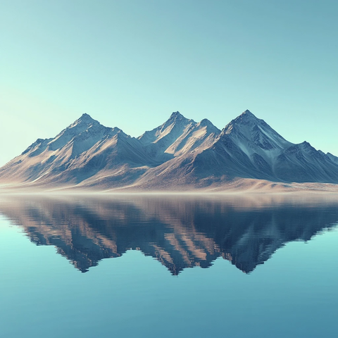 山脉倒影平静水面