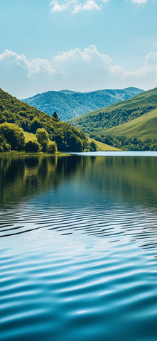 湖面波纹绿山蓝天