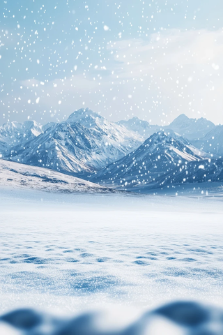 雪景山脉雪原冬日风光