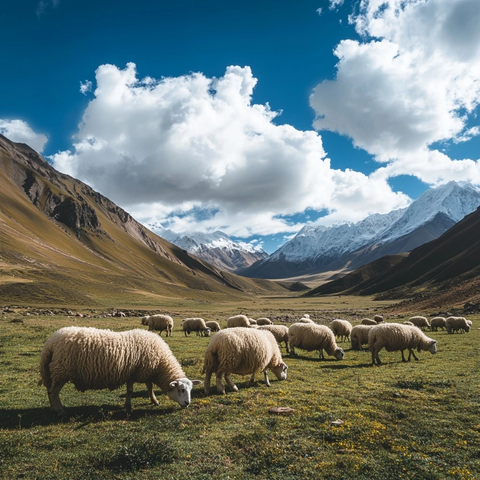 藏羊群草原山脉云天