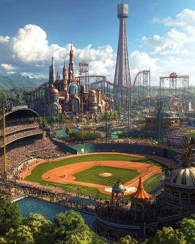 游乐园中的棒球场热闹非凡的景象