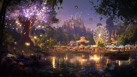 夜间游乐园全景灯火璀璨的梦幻之地