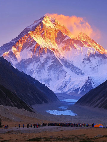 雪顶日照草地远眺