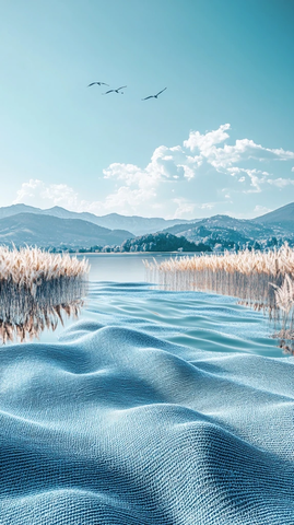 棉麻布料湖景广告海报