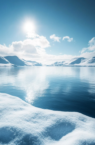 雪地水影与蓝天白云