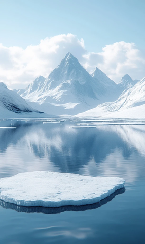 冰面漂浮湖上远山