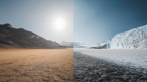 沙漠冰川相接太阳居中