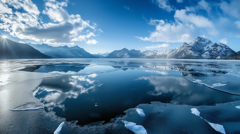 冰冻湖面倒影全景