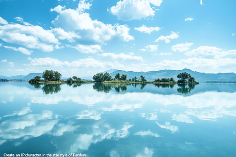 湖面岛屿云影绿植