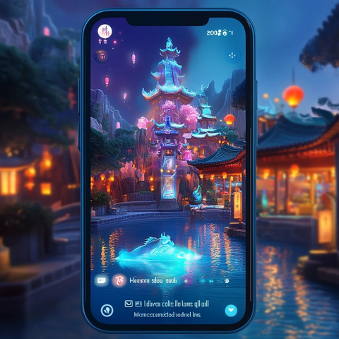 中式古建筑夜景唯美画面