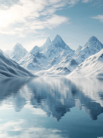 雪山环绕冰蓝湖水