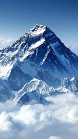 雪覆盖高峰云上耸立