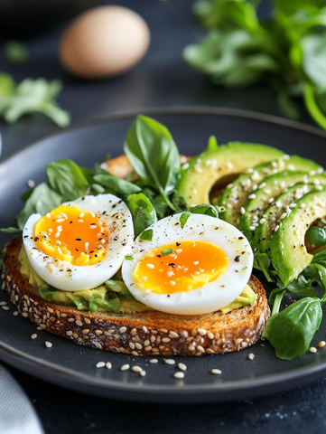 软煮蛋牛油果吐司配芝麻
