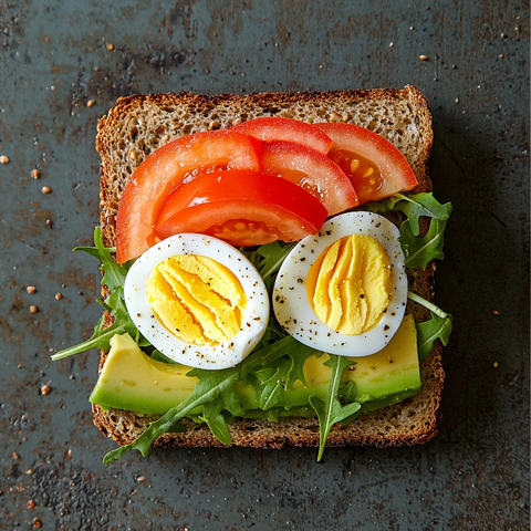 谷物面包切片配牛油果鸡蛋