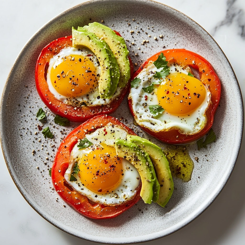 非粘锅煎蛋配牛油果和香料