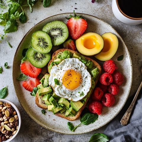 牛油果吐司搭配水煮蛋早餐