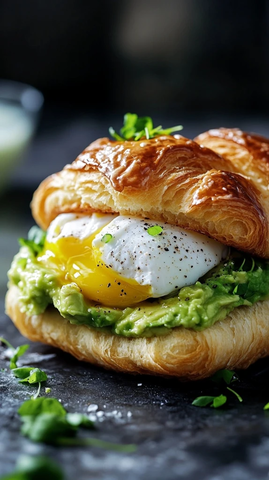 牛角包三明治配鳄梨与水煮蛋