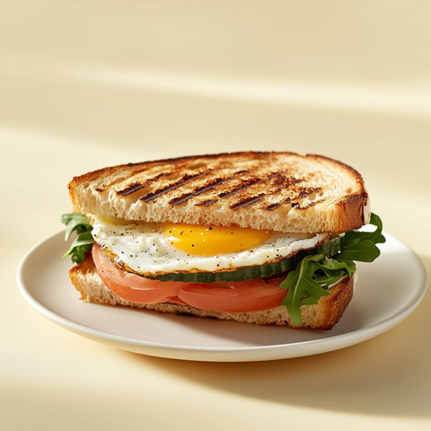 烤煎蛋三明治白盘摆拍