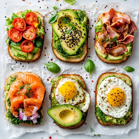 牛油果吐司搭配多种美食组合