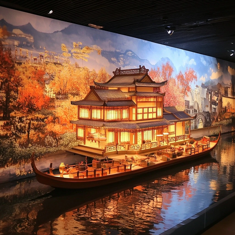 中式风格的传统画舫建筑模型展示