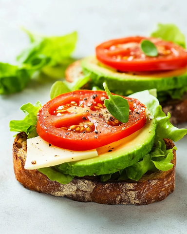 无麸质黑麦番茄鳄梨芝士布切塔
