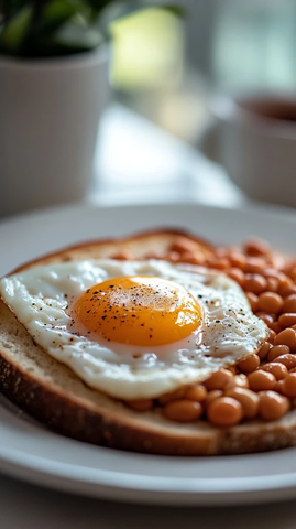 面包煎蛋豆子早餐