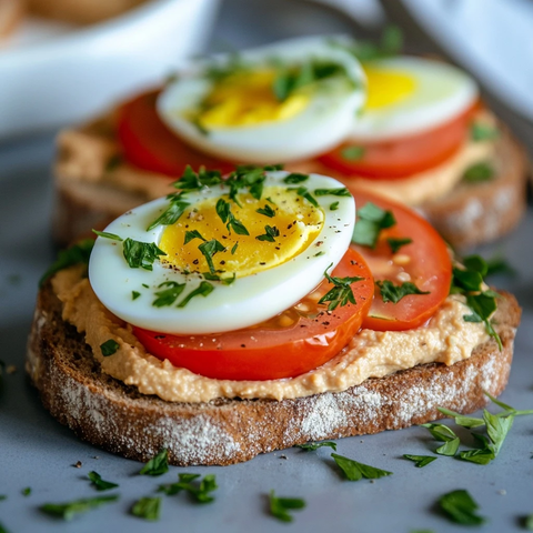 吐司配鹰嘴豆泥鸡蛋番茄沙拉