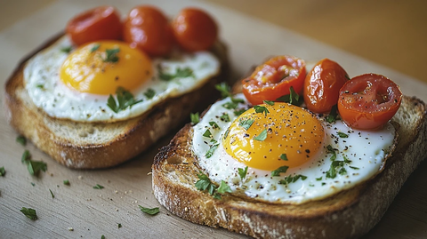 吐司煎蛋番茄点缀香菜