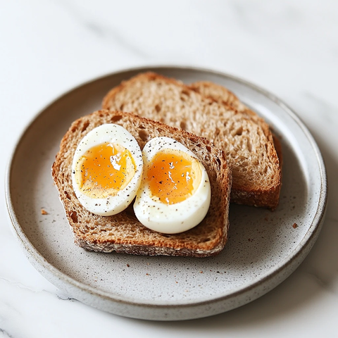 全麦面包煎蛋白色餐桌