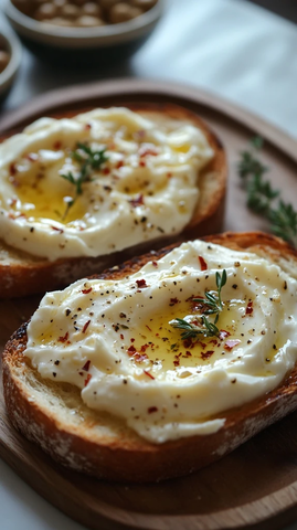 黄油面包配奶油奶酪和香草