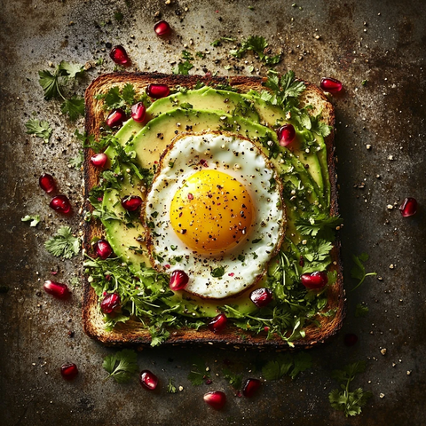牛油果鸡蛋吐司配香草石榴籽