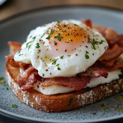 培根吐司上的无蛋黄水煮蛋白