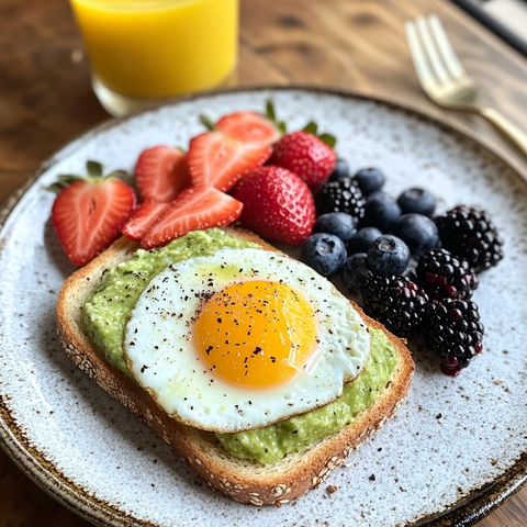 牛油果鸡蛋吐司配莓果橙汁