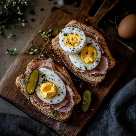 火腿鸡蛋三明治配和腌菜