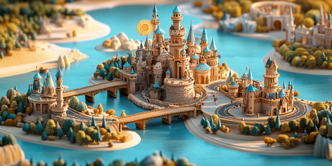 童话风格城堡群鸟瞰全景