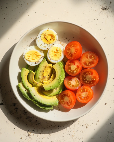 切块牛油果鸡蛋番茄盘