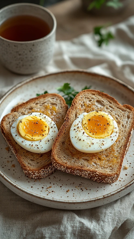 早餐面包鸡蛋水果茶