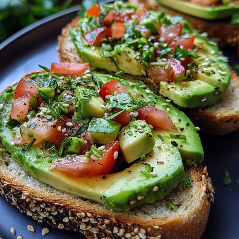 酸面包配牛油果蔬菜装饰