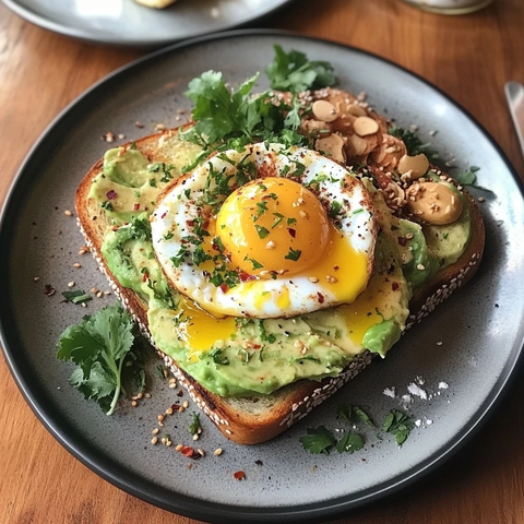 牛油果吐司配水煮蛋和香草