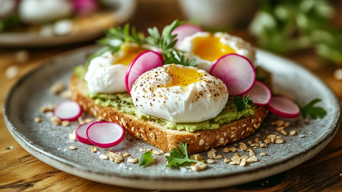 牛油果吐司配水煮蛋和香草
