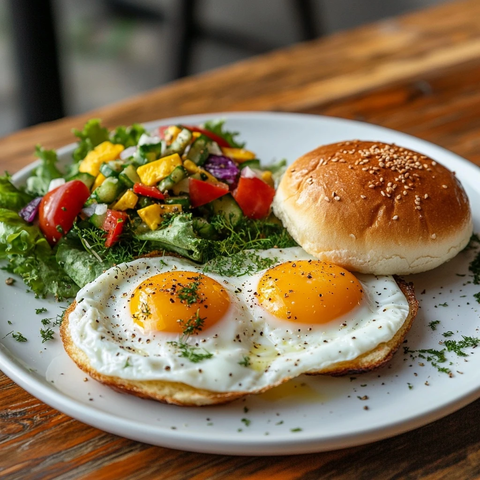 煎蛋沙拉小面包早餐组合