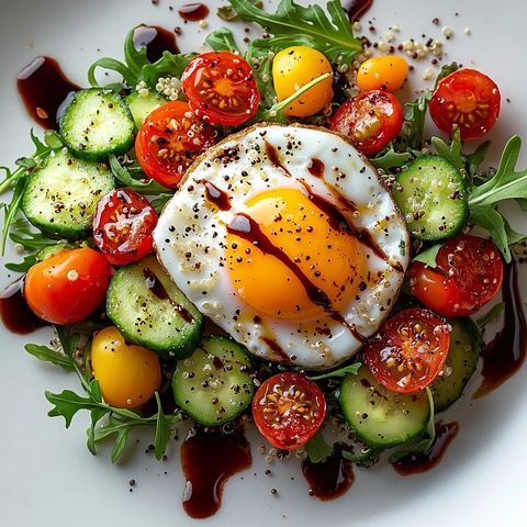 蔬菜沙拉配温泉蛋和藜麦