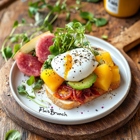 白盘吐司蜜瓜香肠早午餐