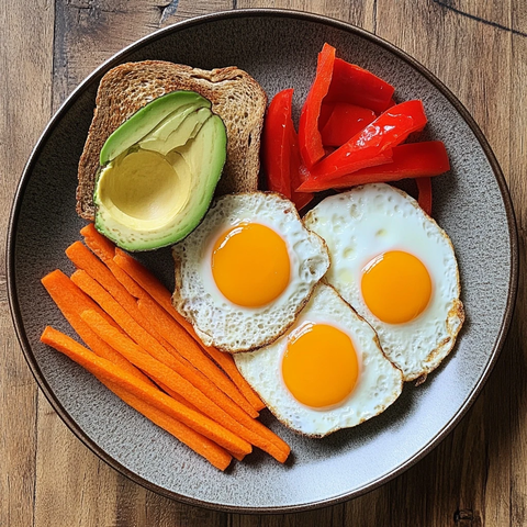 胡萝卜条牛油果煎蛋全麦吐司