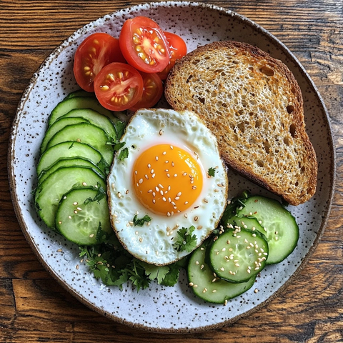 全麦面包鸡蛋黄瓜早餐盘