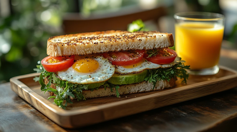 牛油果鸡蛋三明治早餐托盘