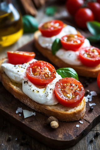 奶油布拉塔奶酪烤面包配番茄