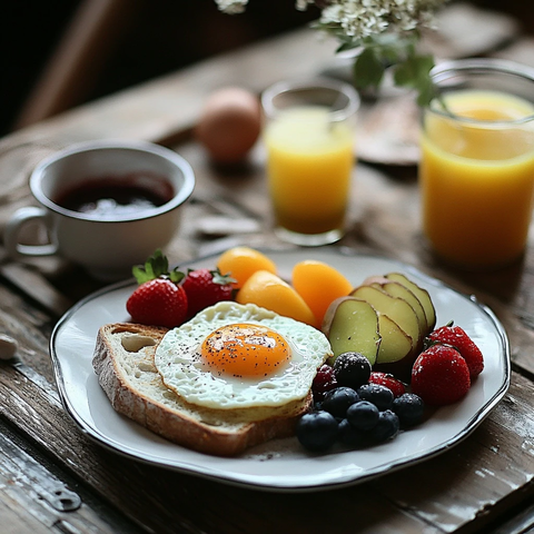 水果面包煎蛋早餐组合