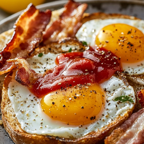 煎蛋配培根吐司早餐
