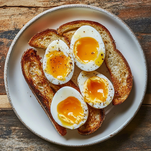 水煮蛋吐司早餐木桌自然光